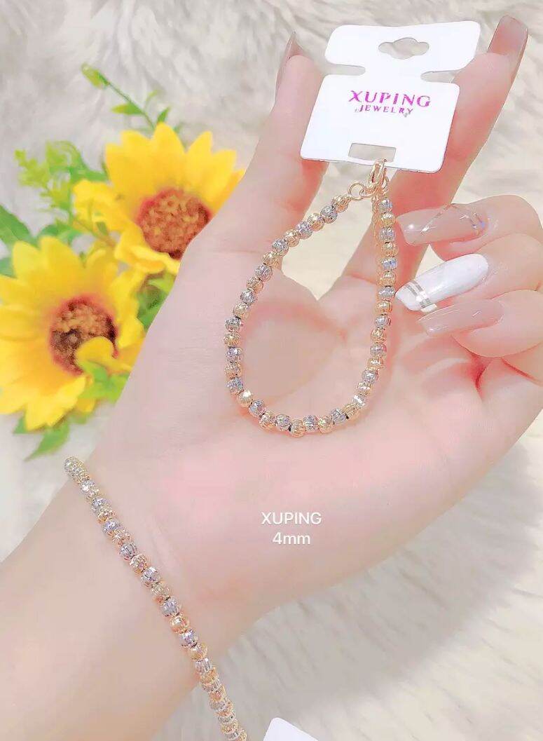 Lắc tay bi 2 màu dành cho nữ mạ vàng 18 k cao cấp - giống thật 99%