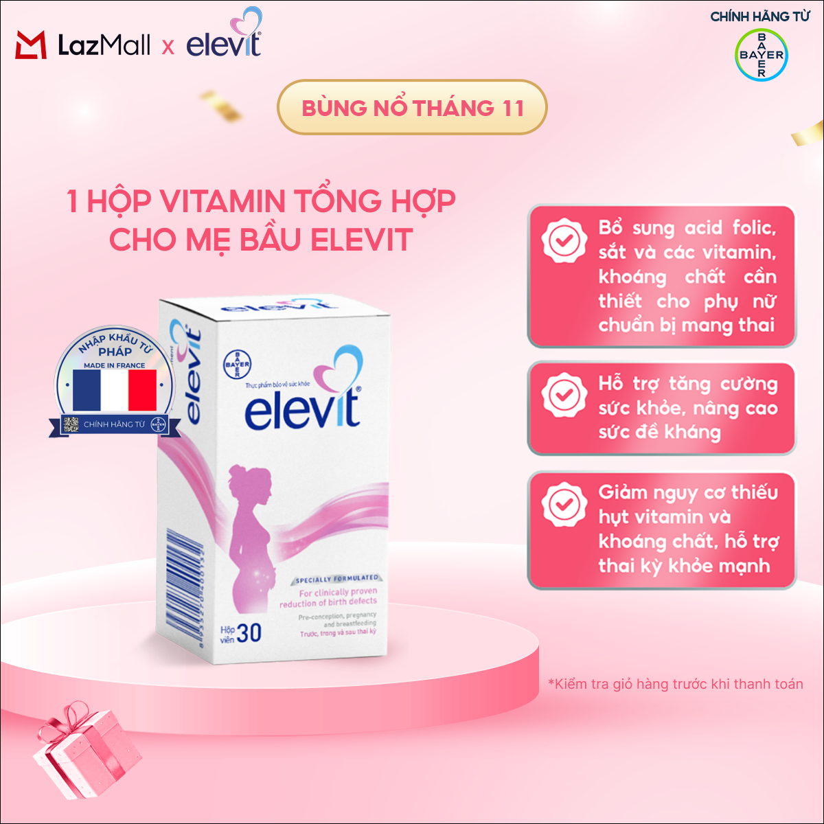 [Date 05/2026] Vitamin Bầu Tổng Hợp Elevit Cho Phụ Nữ Trước Trong và Sau Thai Kỳ 30 Viên