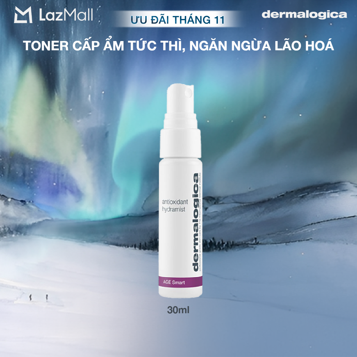 Xịt khoáng Dermalogica Antioxidant Hydramist Toner Travel size 30ml dưỡng ẩm ngừa dấu hiệu lão hoá