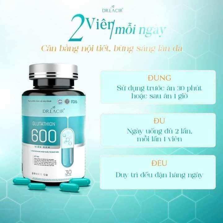 viên uống trắng da glutathione 𝟲𝟬𝟬