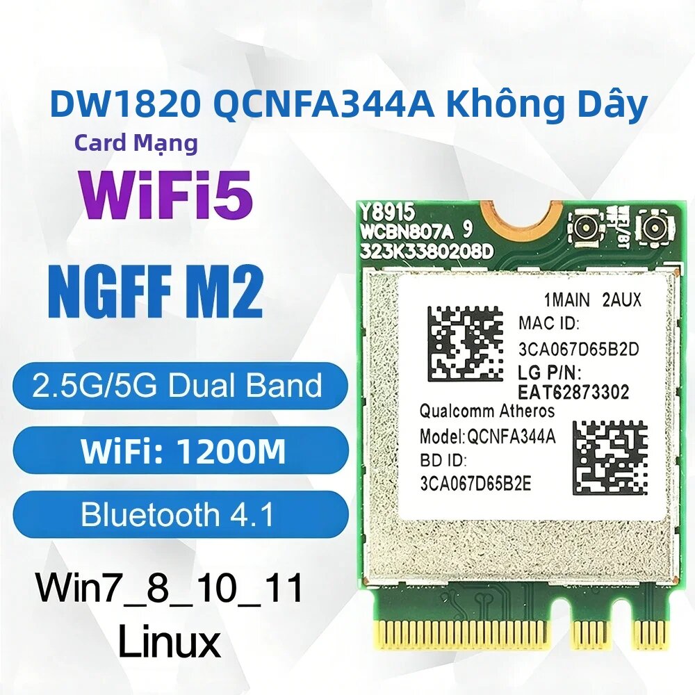 kebidumei | Thẻ Mạng Không Dây Băng Tần Kép KEBIDUMEI 9560NGW AC 1733M BT 5.0 QCNFA344A 1200M Cho PC - Bộ Điều Hợp Mạng Bluetooth Giá 178,000 Đồng*Miễn phí vận chuyển