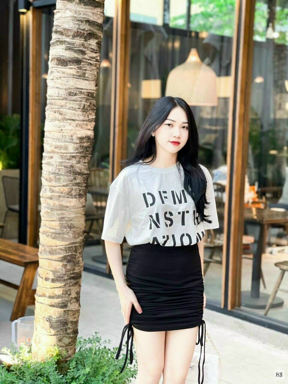Set Áo Thun Rộng Chân Váy Rút Dây