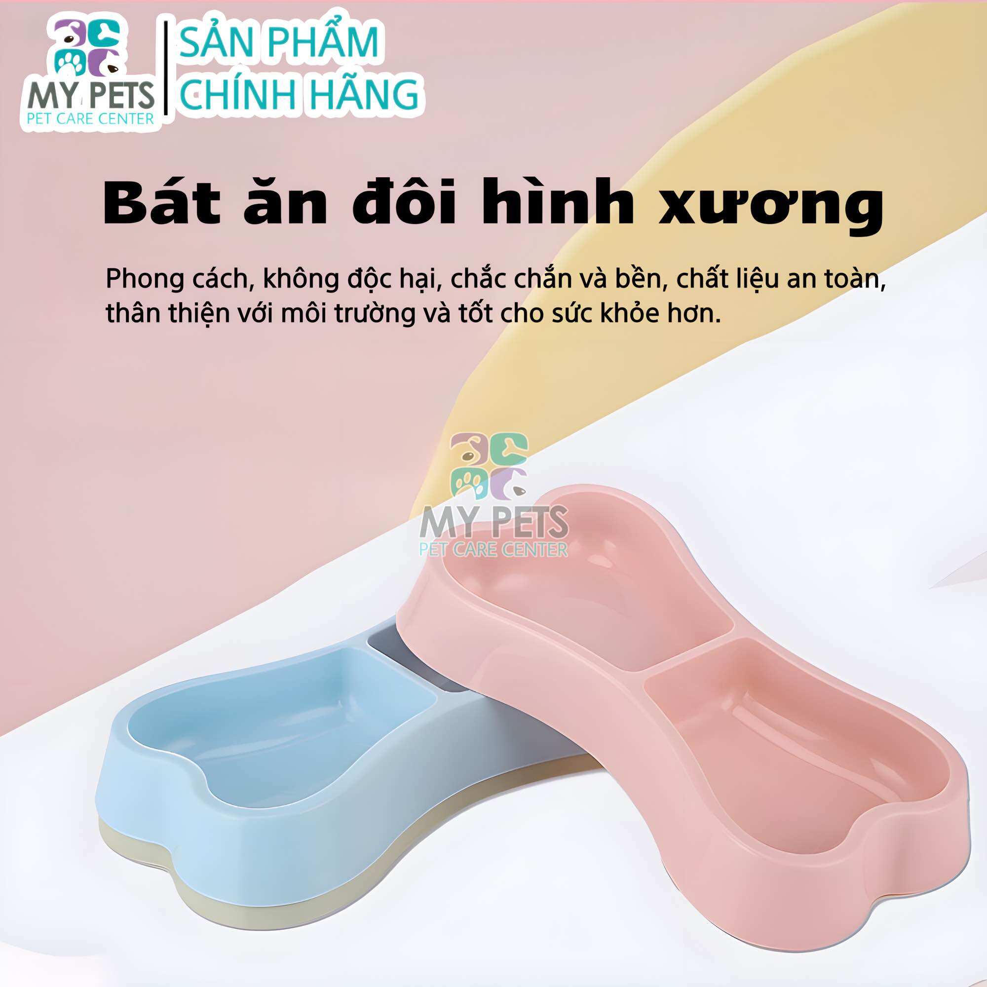 Bát ăn đôi 2 ngăn hình xương cho chó mèo