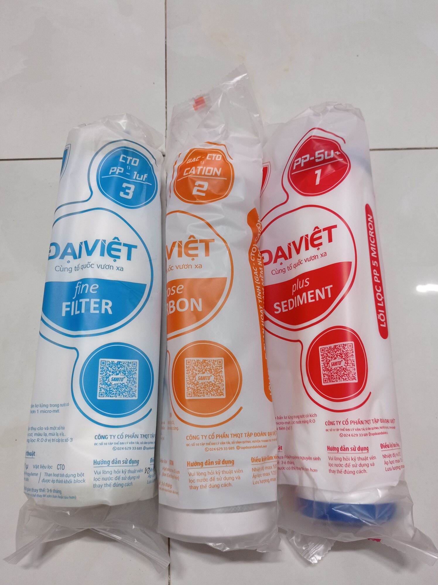 Bộ lõi lọc nước Đại Việt, Daikio, Daikiosan mẫu mới có bao bì