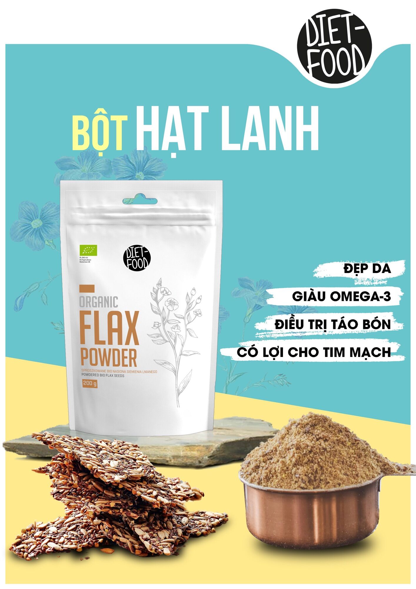 [Tách lẻ 100g] Bột hạt lanh hữu cơ (Organic Flax Seed Powder)Diet Food