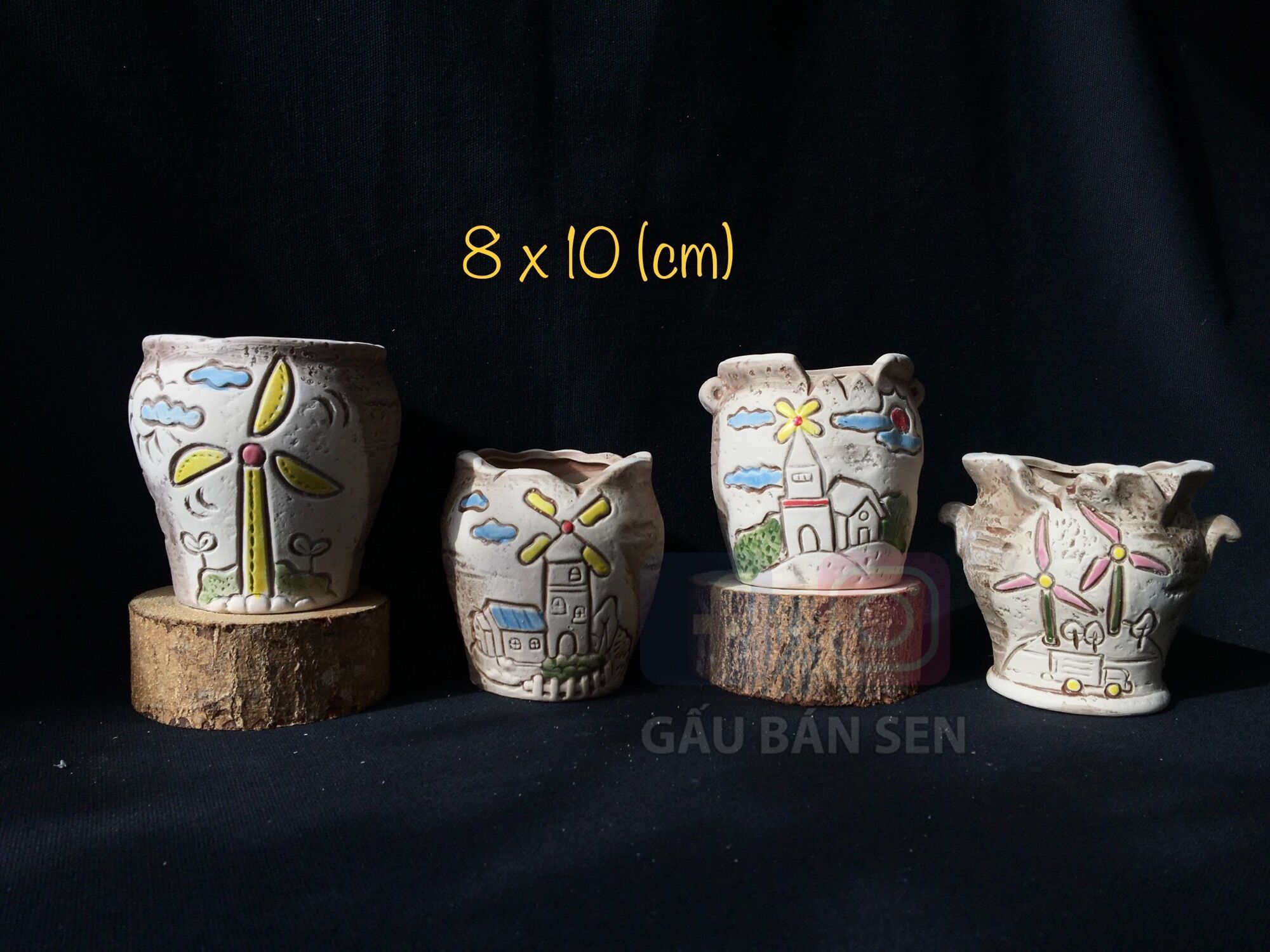 Set 4 chậu trồng cây nhập Trung hình cối xay - chậu trồng sen đá/xương rồng