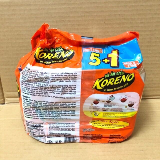 [6 gói x75 g][Kimchi] Lốc Mỳ Ăn Liền Úp 3 Phút Koreno Paldo