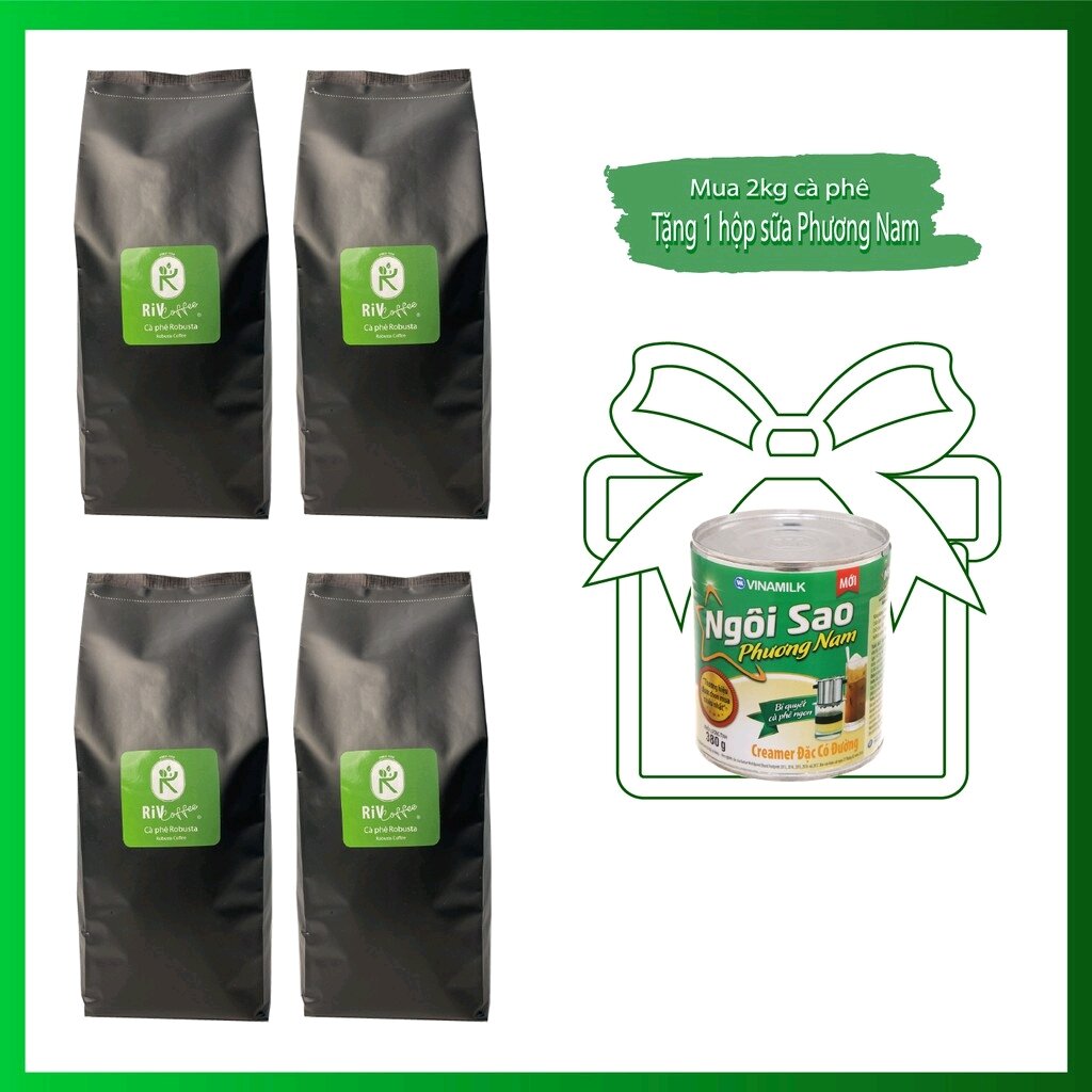 Combo 2kg cà phê robusta riv coffee tặng 1 lon sữa đặc