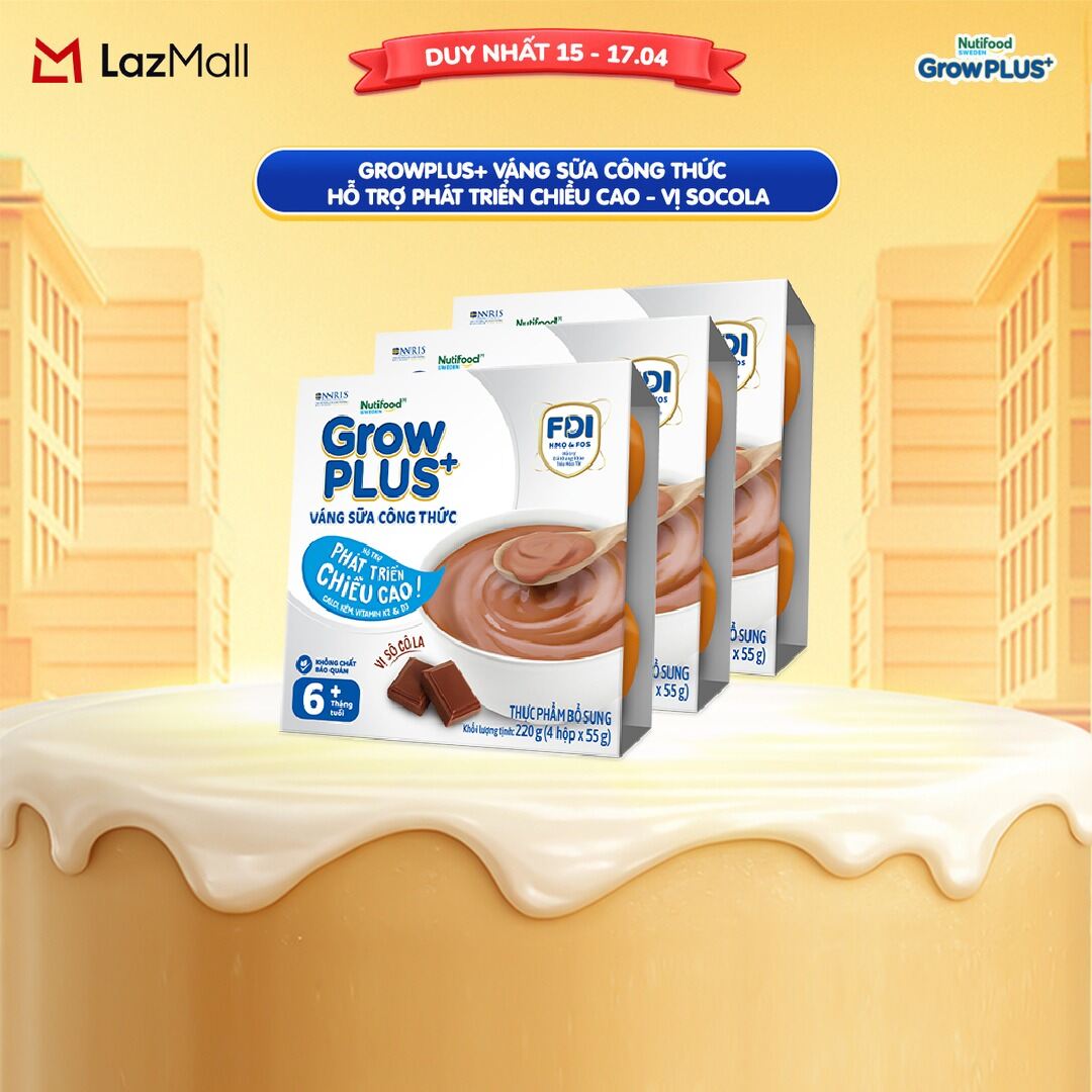 Combo mix 3 lốc GrowPLUS+ Váng sữa công thức Sữa non Immunel Hỗ trợ tăng đề kháng  Hỗ trợ phát triển chiều cao hương Vani  vị Socola (55g x 12 hộp)