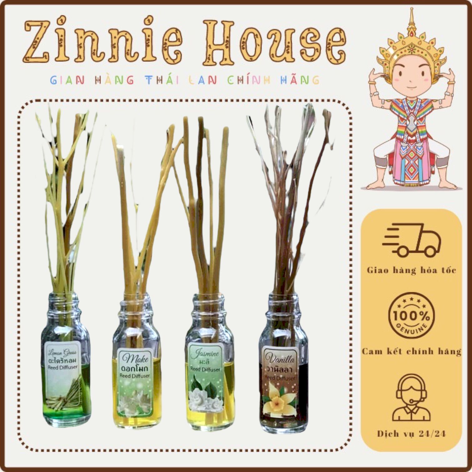Tinh dầu thơm phòng reed diffuser thái lan 15ml - mùi ngẫu nhiên | zinnie house
