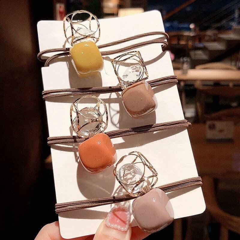 [ SET 2 SỢI ] Dây Buộc Tóc Đính Đá Phong Cách Hàn Quốc - Dây Cột Tóc Nữ