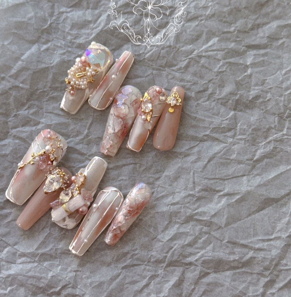 Nailbox thiết kế móng cô dâu ,đi tiệc đi chơi , màu loang nâu sang chảnh- 74