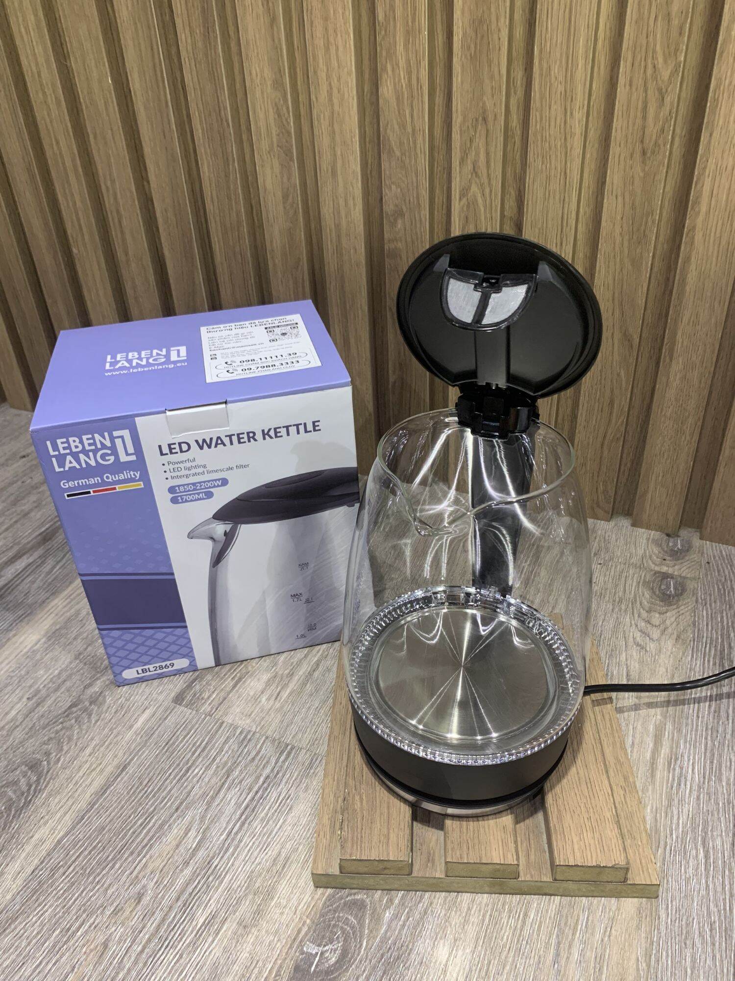 Ấm siêu tốc thuỷ tinh Lebenlang Đức 1.7L
