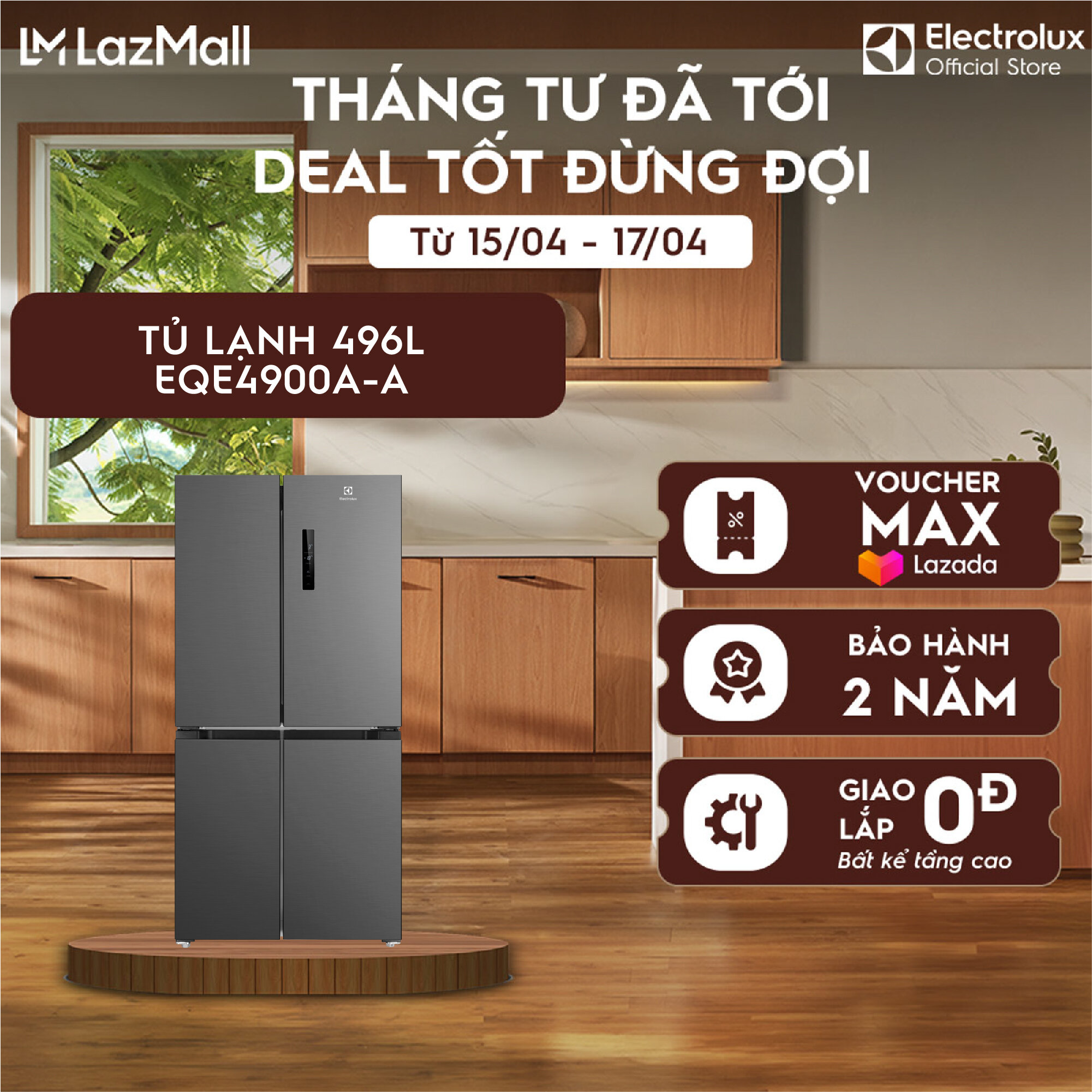 Tủ lạnh 4 cửa Electrolux 496L EQE4900A-A - sang trọng, EvenTemp tiết kiệm điện, cấp đông nhanh