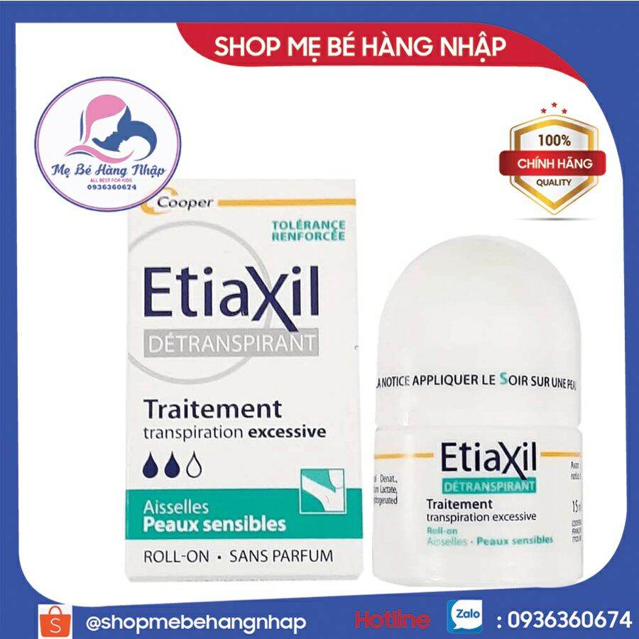 Lăn khử mùi Etiaxil màu xanh hỗ trợ cải thiện mùi hôi hiệu quả chính hãng Pháp 15ml