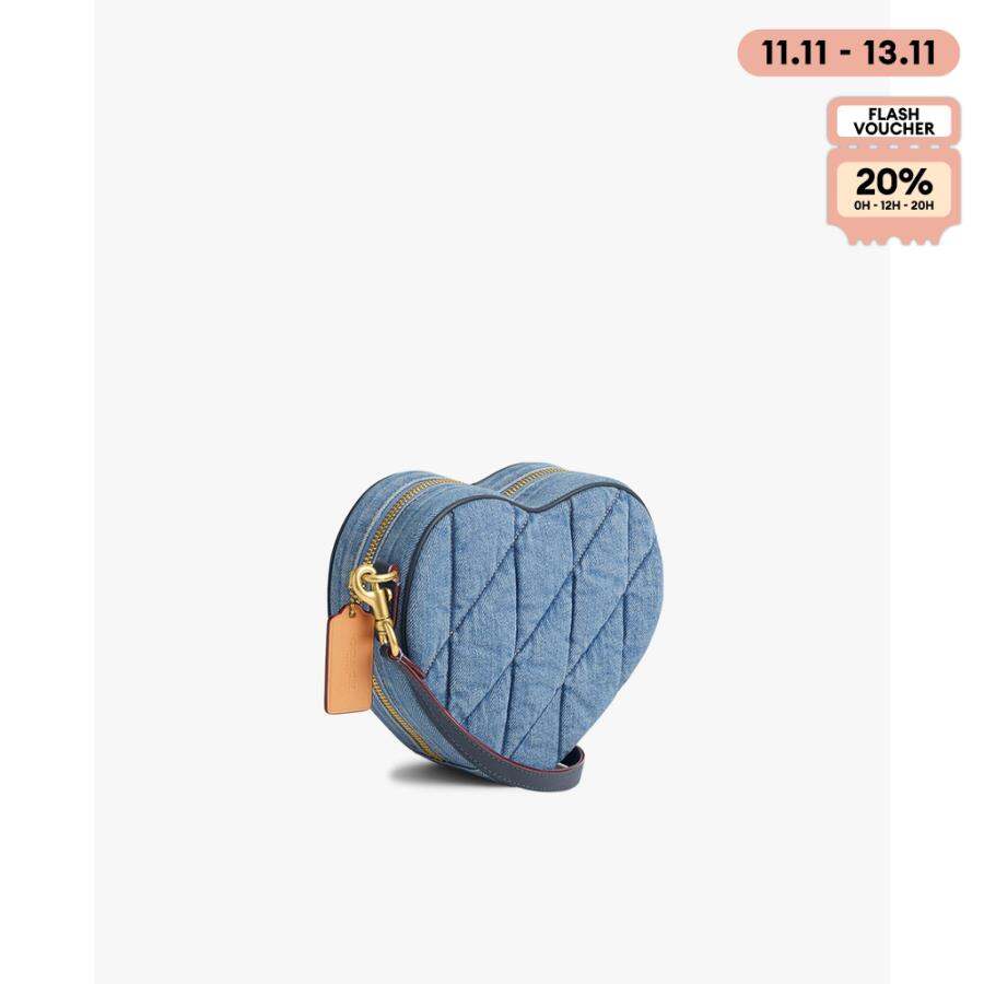 COACH - Túi đeo chéo nữ denim phom trái tim chần vải Heart CR669-B4IN