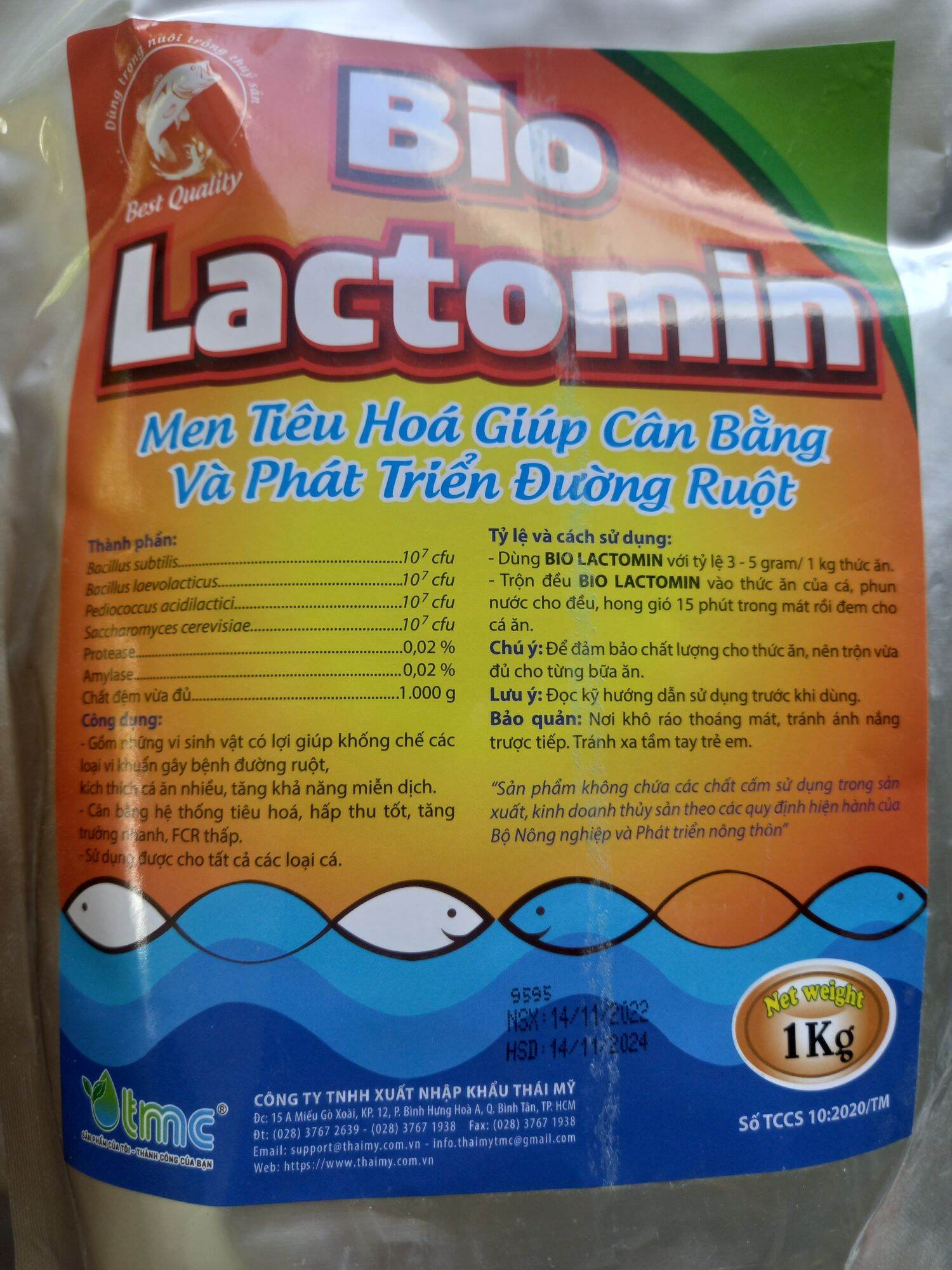BIO LACTOMIN Men tiêu hóa vi sinh cho cá lươn ếch giúp cân bằng phát triển đường ruột giảm hệ số FCR tăng lợi nhuận giảm chi phí gói 1kg