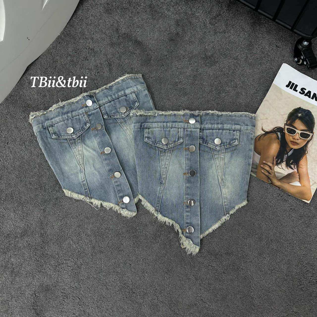 Áo kiểu nữ quây jeans vạt chéo kh
