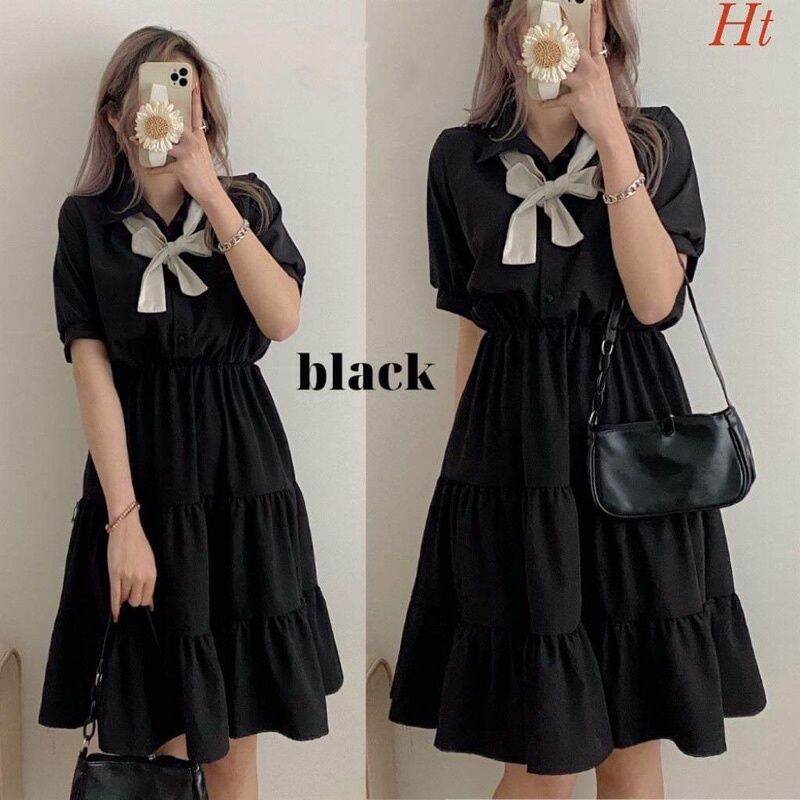 Váy Xoè Ba Tầng Nơ Cổ Tiểu Thư