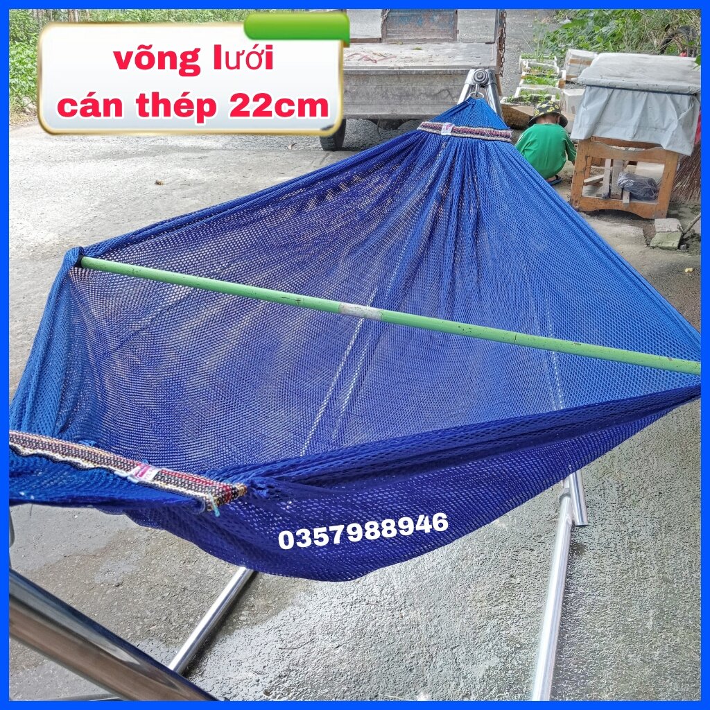 Võng Lưới 2 Lớp Cao Cấp Dày Rộng Mềm - Đầu Cán Thép 22cm Nặng 1kg