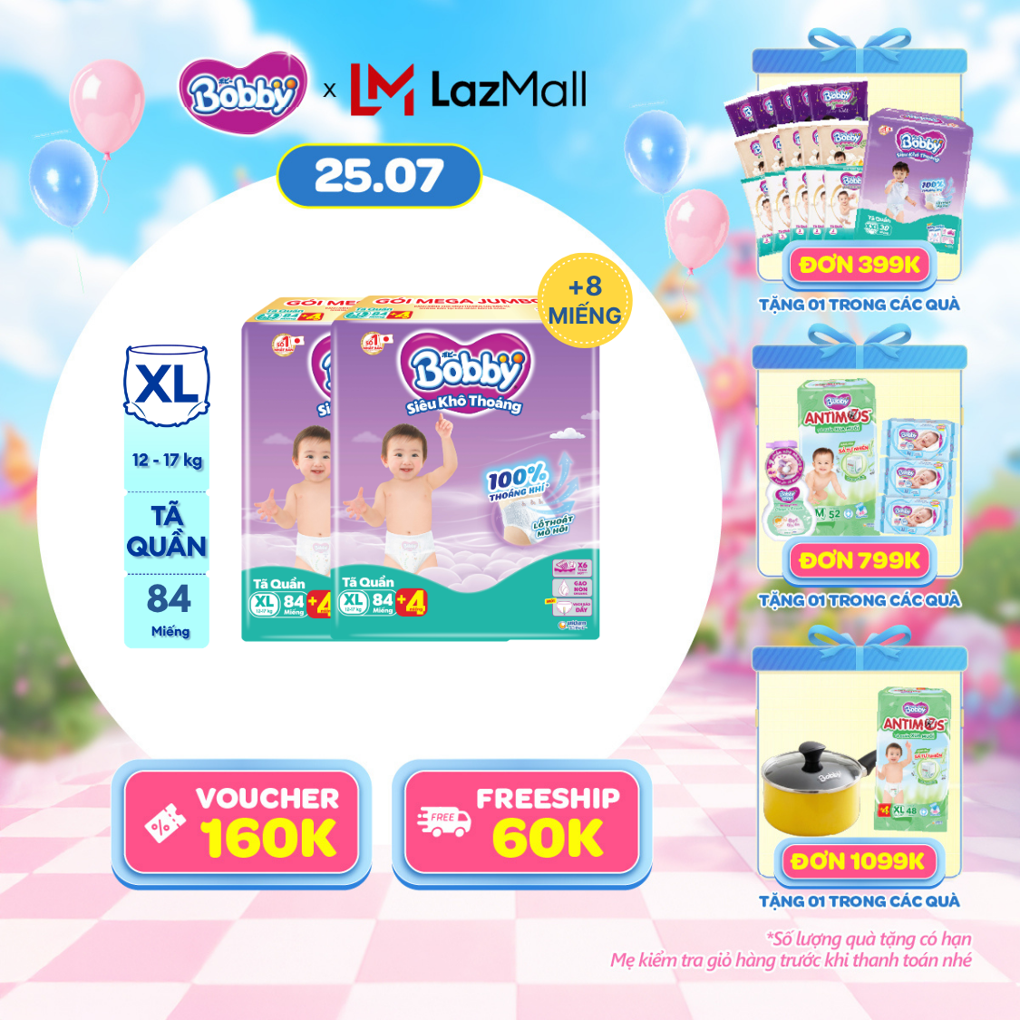 [SALE CUỐI THÁNG QUÀ TO][TẶNG MIẾNG NGẪU NHIÊN] Combo 2 Tã/bỉm quần Bobby 3mm Mega Jumbo Siêu khô thoáng XL84
