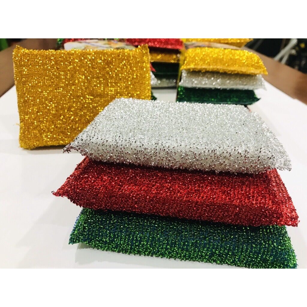🔥Combo Sỉ_ 50 Miếng Rửa Chén Kim Tuyến (Loại Dày, Hình thật)