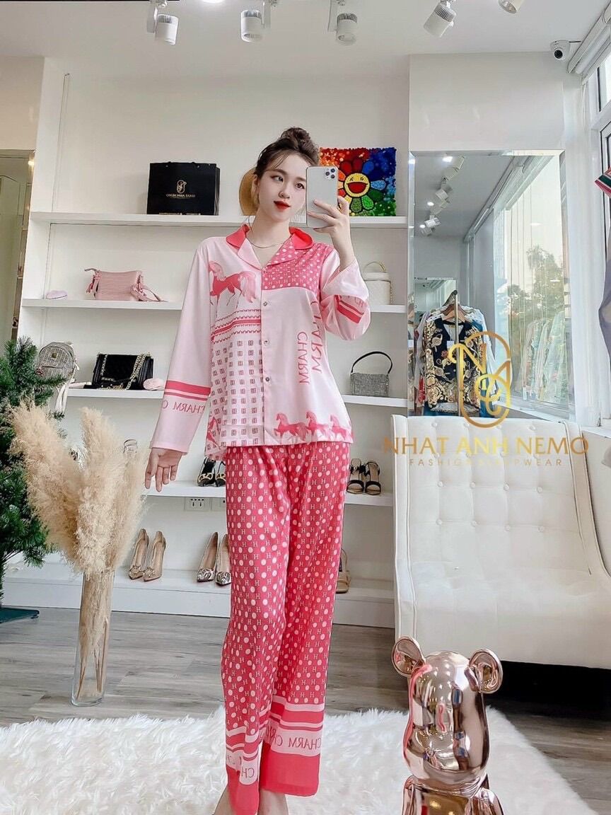Set bộ Pịama lụa cao cấp tay dài quần dài dưới 60kg