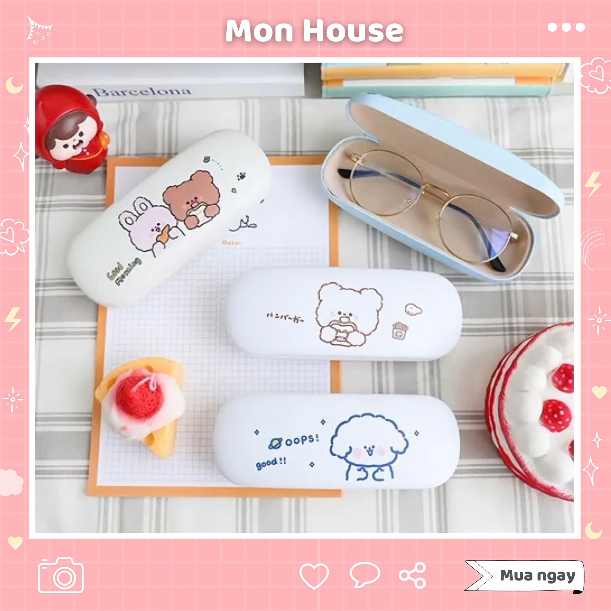 Hộp đựng mắt kính cute hoạ tiết hoạt hình dễ thương