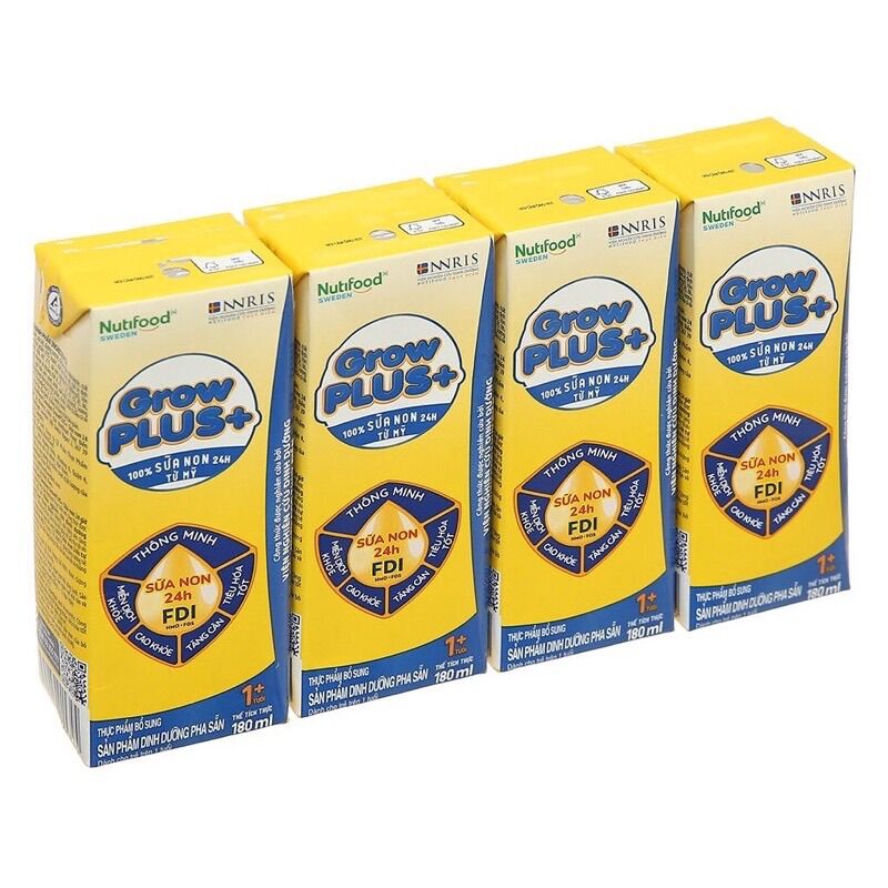 Lốc 4 hộp sữa bột pha sẵn Nuti Growplus vàng 180ml