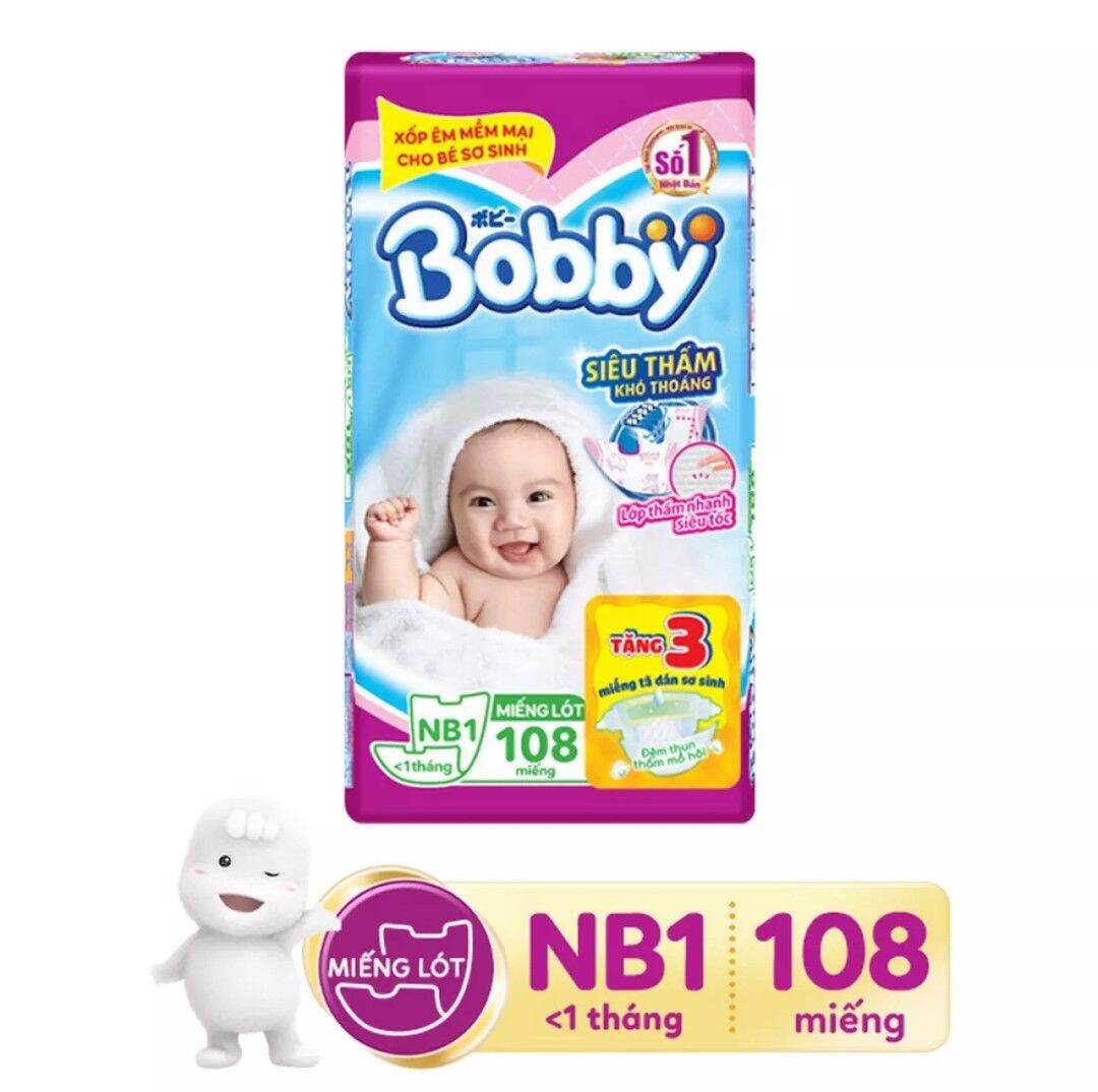[Tặng 9 Miếng] Miếng Lót Siêu Thấm Bobby Newborn 1 - 108 Miếng (< 5kg)