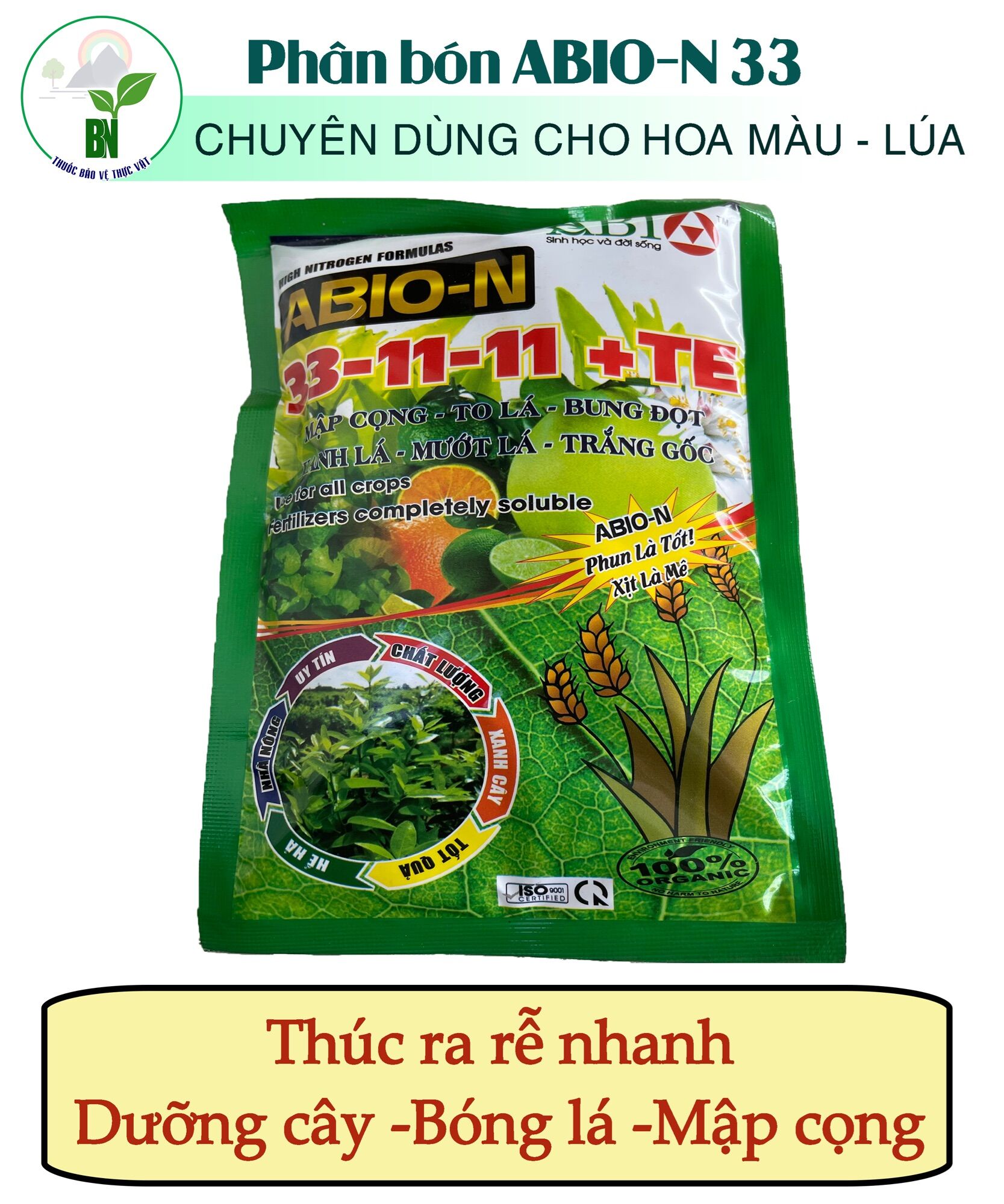 Phân bón ABIO-N 33-11-11+TE Phun lá tốt - Xịt lá mê (250 gram/gói)