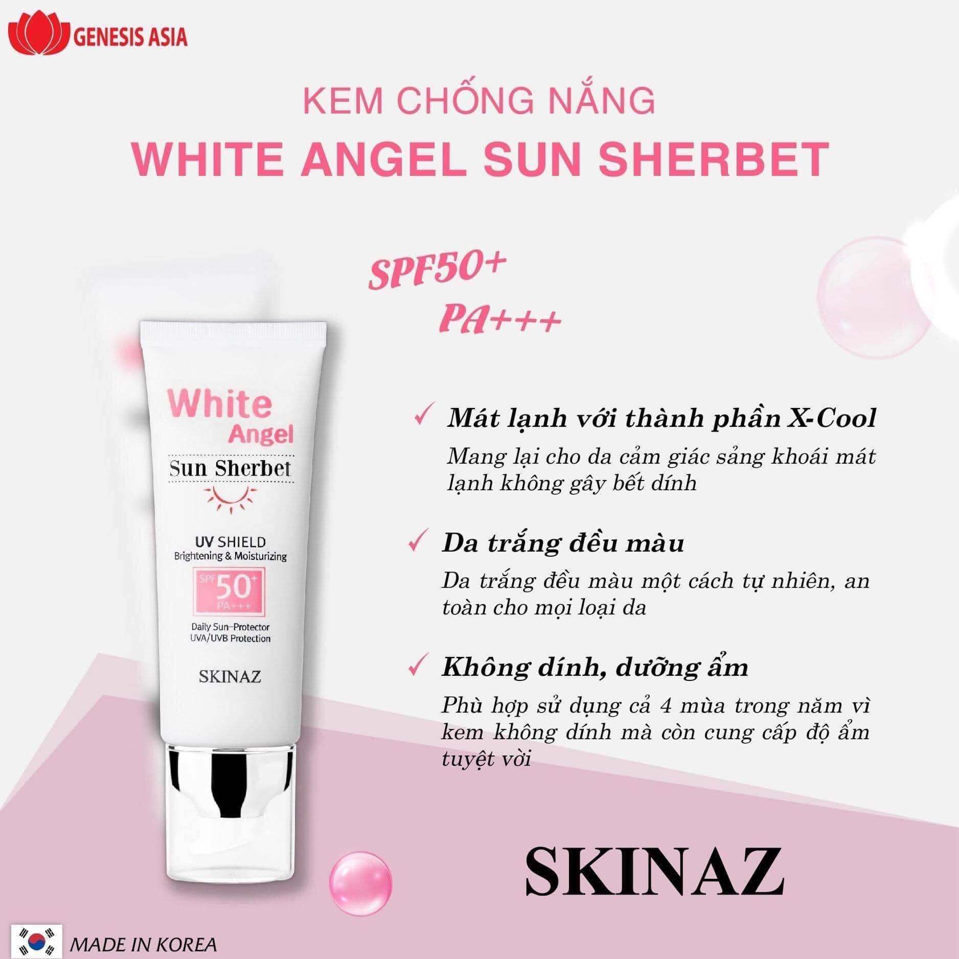Kem chống nắng cao cấp Skinaz White Angel 70ml Hàn Quốc lên tông trắng mịn tự nhiên