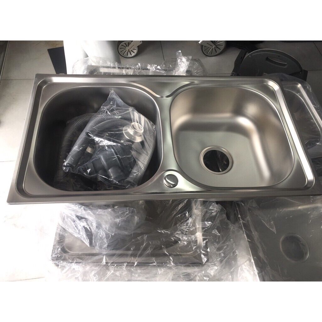 Combo chậu chén dập 2 hố + vòi rửa chén( có kèm bộ xả)