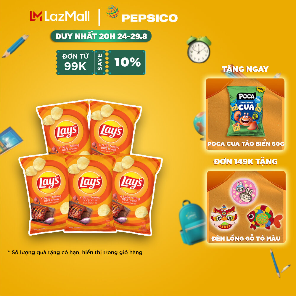 Combo 5 gói snack khoai tây lay's vị sườn nướng bbq brazil