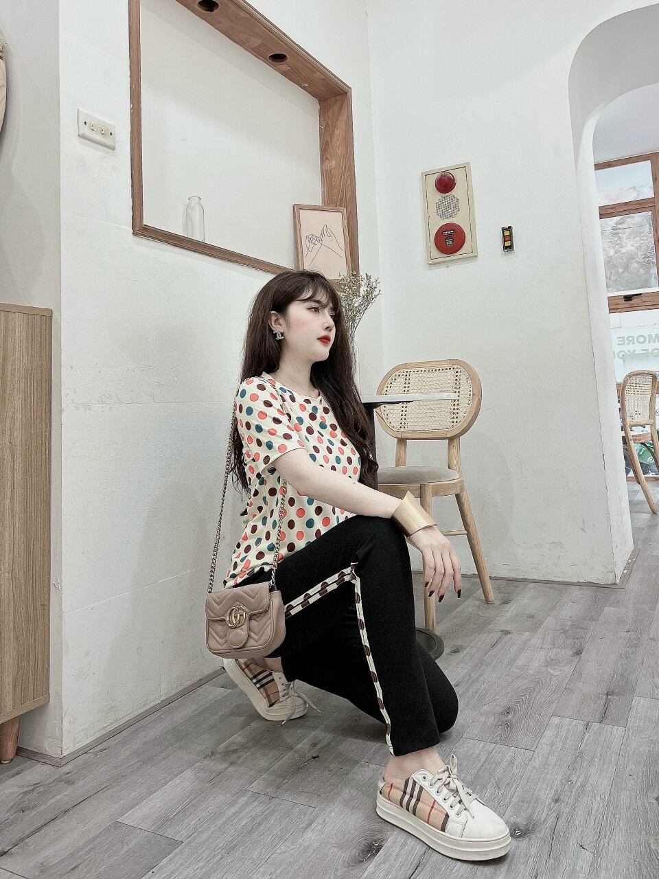 Sét đồ bộ nữ họa tiết chấm bi màu thời trang cao cấp