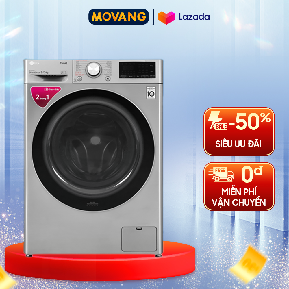 [GIAO TẠI HCM] -  Máy giặt sấy LG Inverter 9 kg FV1409G4V - Tốc độ quay vắt 1400 vòng/phút Giặt hơi nước LG Steam+