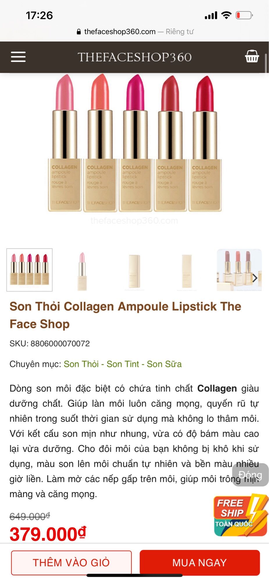 [HCM]Son Thỏi Collagen Ampoule Lipstick The Face Shop