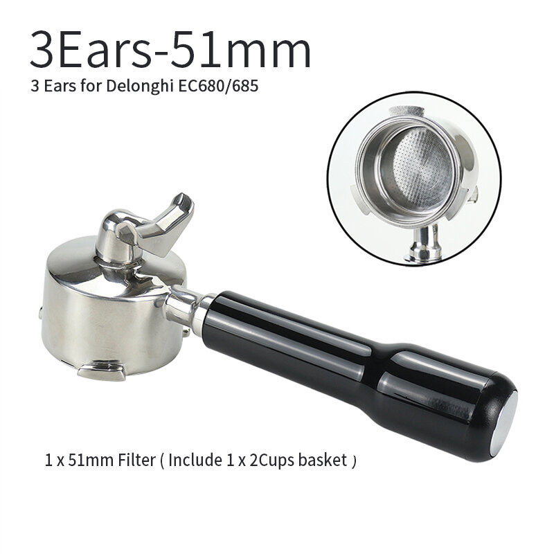 51mm cà phê không đáy portafilter cho Delonghi ec680 ec685 thay thế bộ lọc giỏ Máy pha cà phê xử lý phụ kiện quán cà phê
