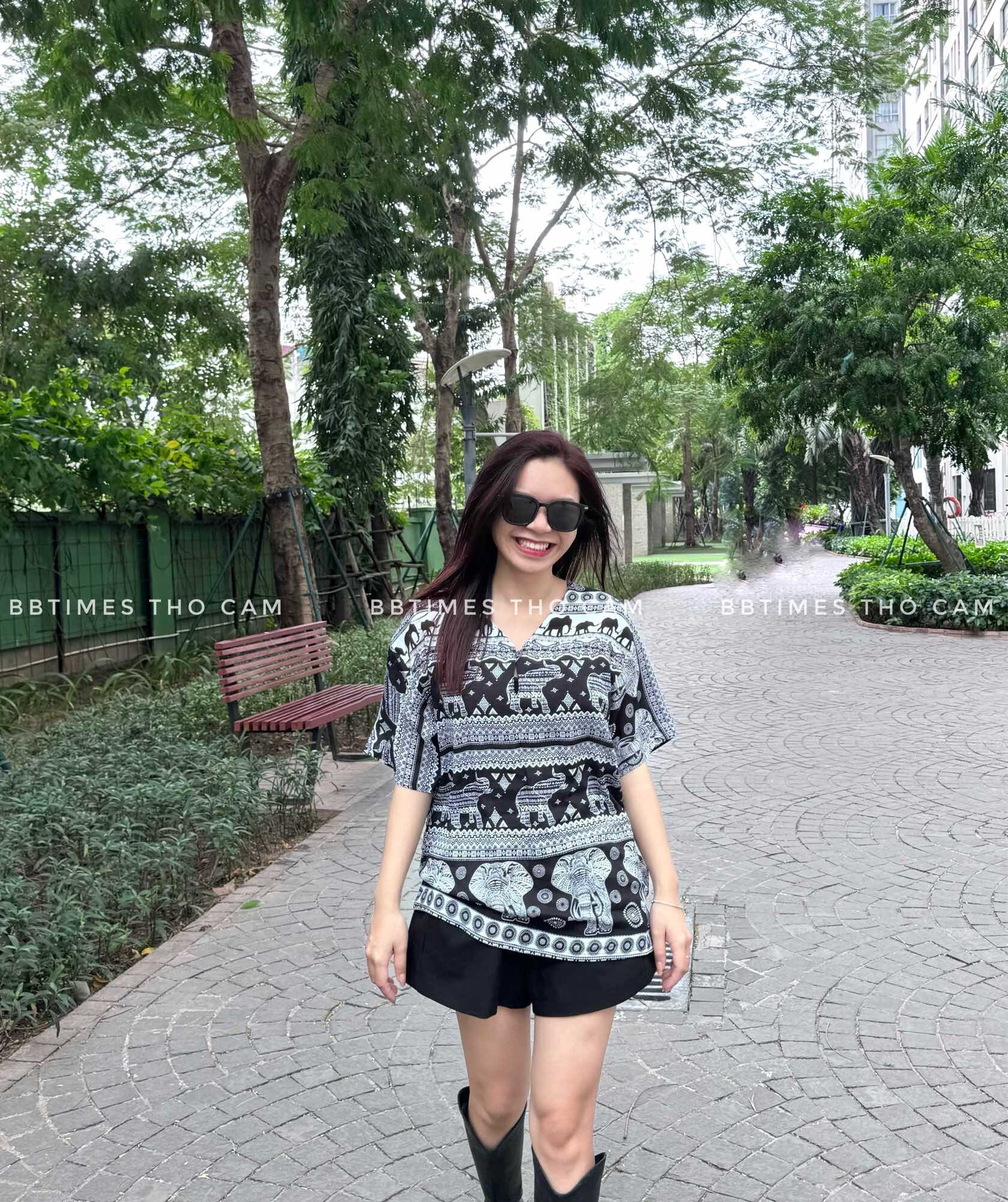 Áo Phông Cộc Tay Lanh Hoạ Tiết Thổ Cẩm Cổ Tròn Nam Nữ
