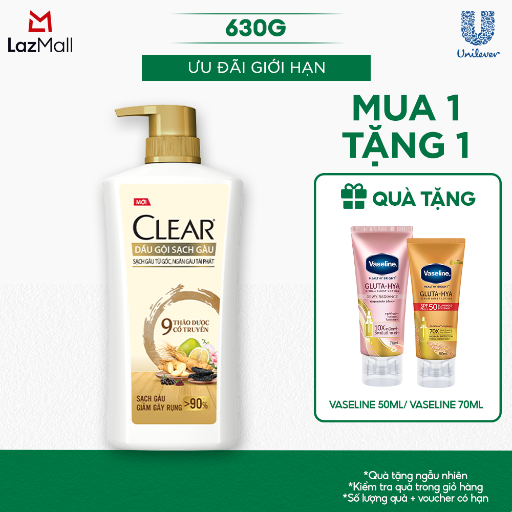 Dầu Gội CLEAR 9 Thảo Dược Cổ Truyền Sạch Gàu Giảm Gãy Rụng 630G