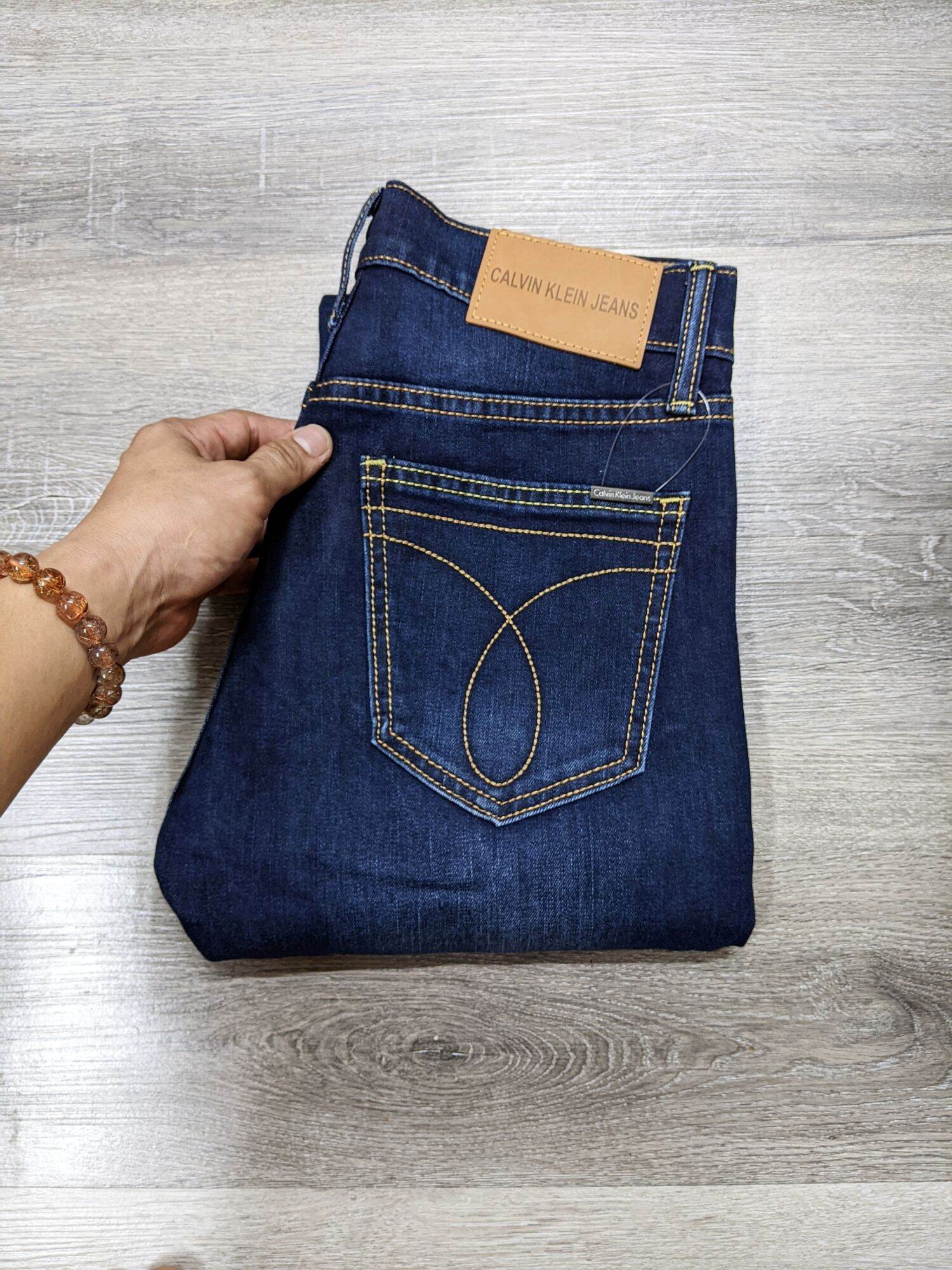 Quần jeans ck nam form đứng chất có giãn nhẹ màu xanh jeans