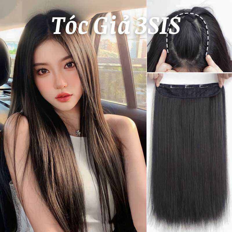 Kẹp tóc giả kẹp thẳng dài tự nhiên, tóc giả dài 50CM thẳng 5 phím cho nữ
