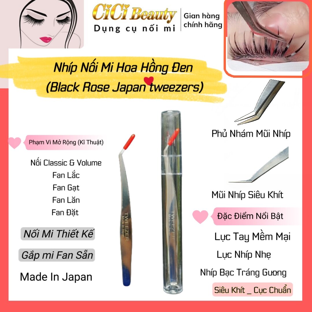 Nhíp nối mi thiết kế _ nhíp hoa hồng đen nhật cao cấp