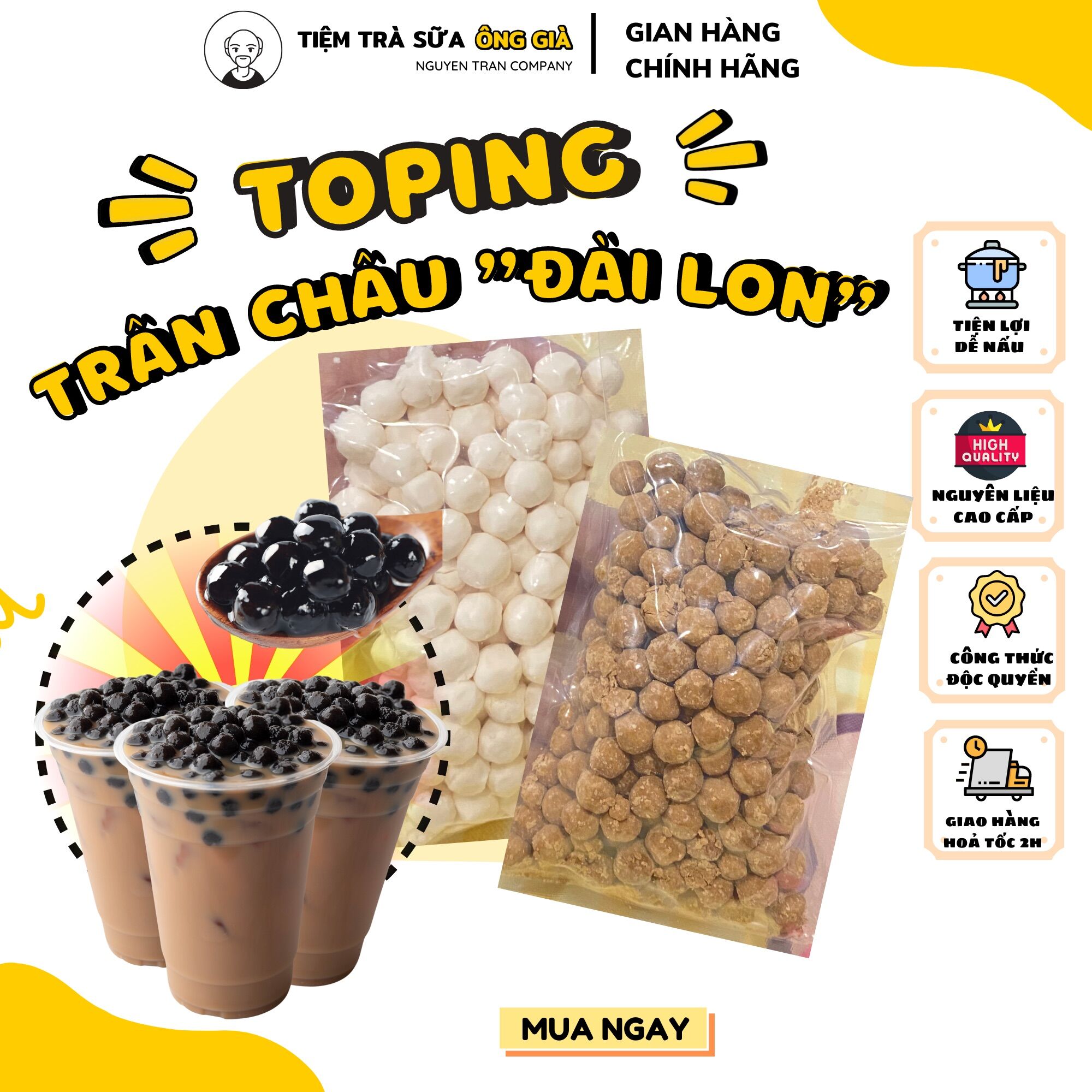 TOPING TRÂN CHÂU TƯƠI SIÊU THƠM SIÊU DAI NGON KHÔNG CHẤT BẢO QUẢN - TÚI 200GR - TIỆM TRÀ SỮA ÔNG GIÀ
