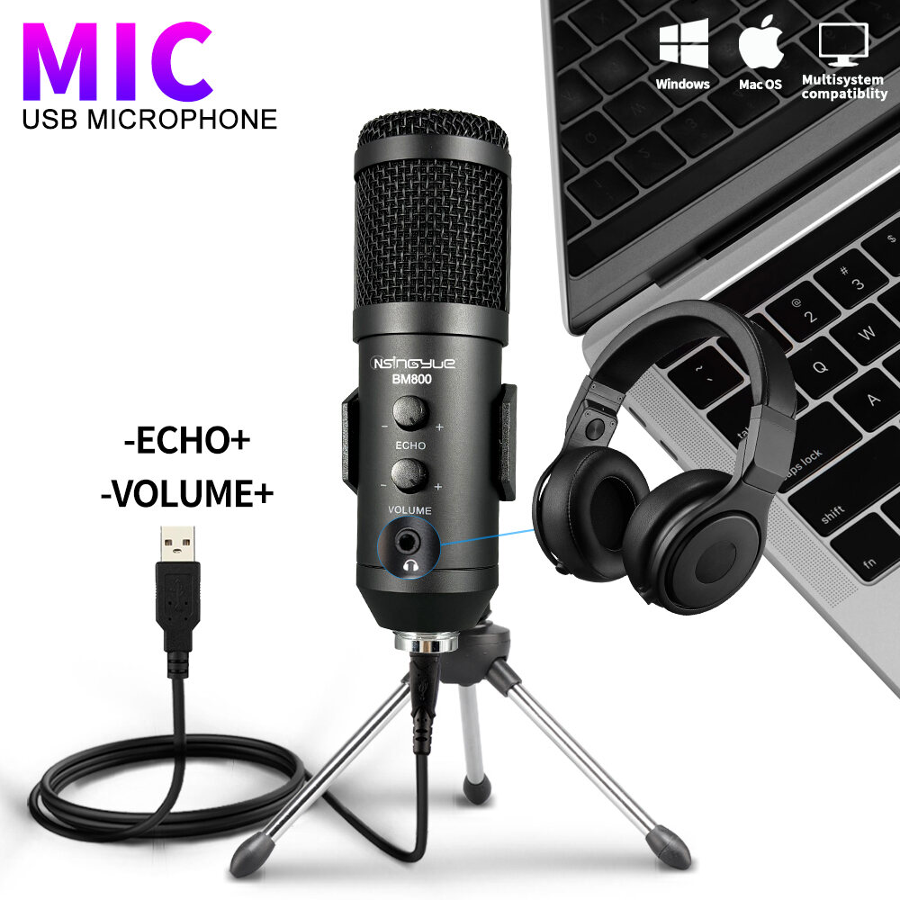 Bộ Micro Điện Dung USB Dùng Cho Máy Tính Chơi Game Và Ghi Âm Ce Chuyên Nghiệp Không Hướng Màng Nhỏ Có Dây Mic Có Echo Giám Sát Cho máy Tính Laptop Phòng Thu Phát Trực Tuyến