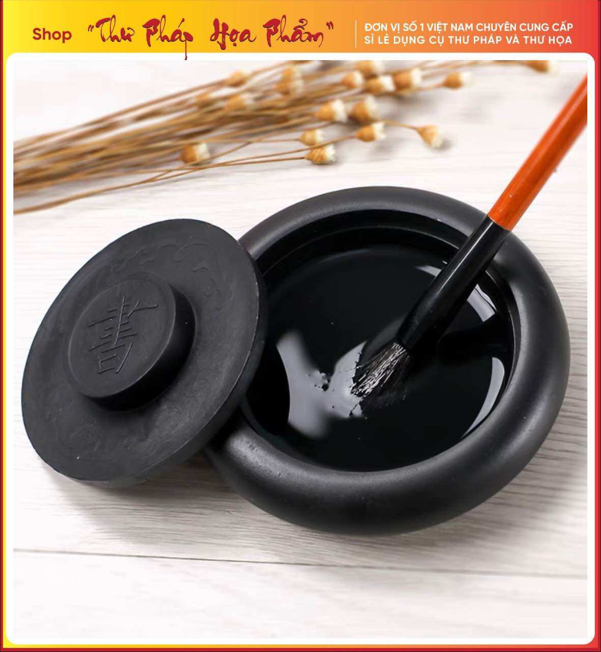 Nghiên mực thư pháp, thư họa.Nghiên có hình ấm tròn - sản phẩm nghệ thuật.Đường kính nghiên 10cm