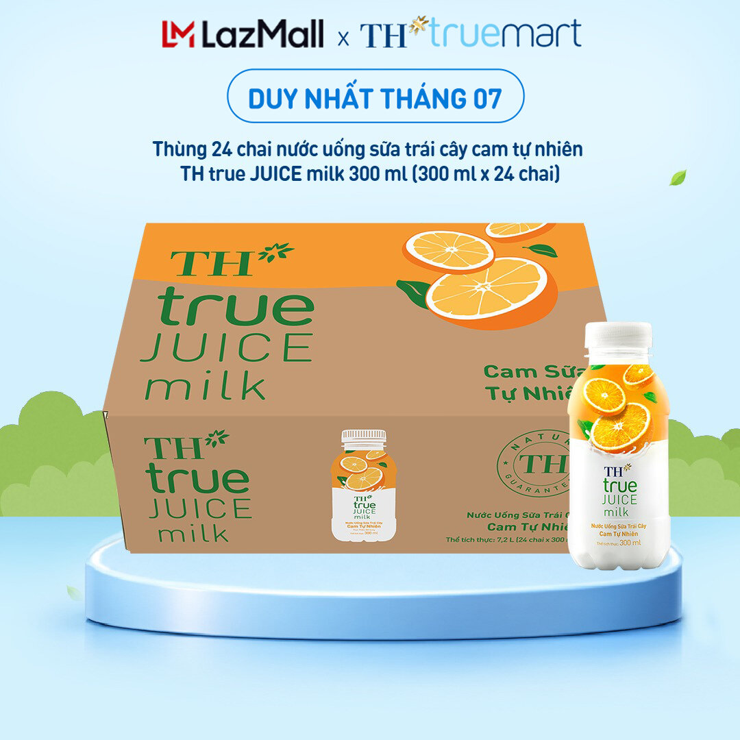 Thùng 24 chai nước uống sữa trái cây TH true JUICE milk cam tự nhiên 300 ml (300 ml x 24)