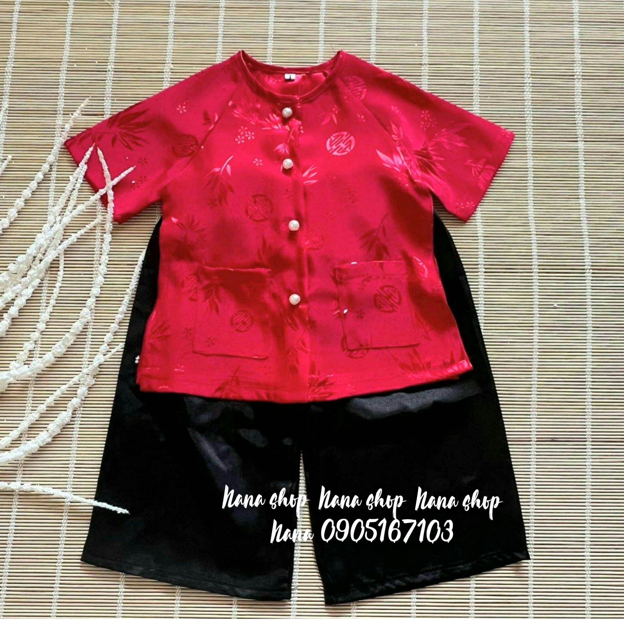 Bộ Bà ba bé gái áo gấm quần lụa mềm mát size 8 - 35ky