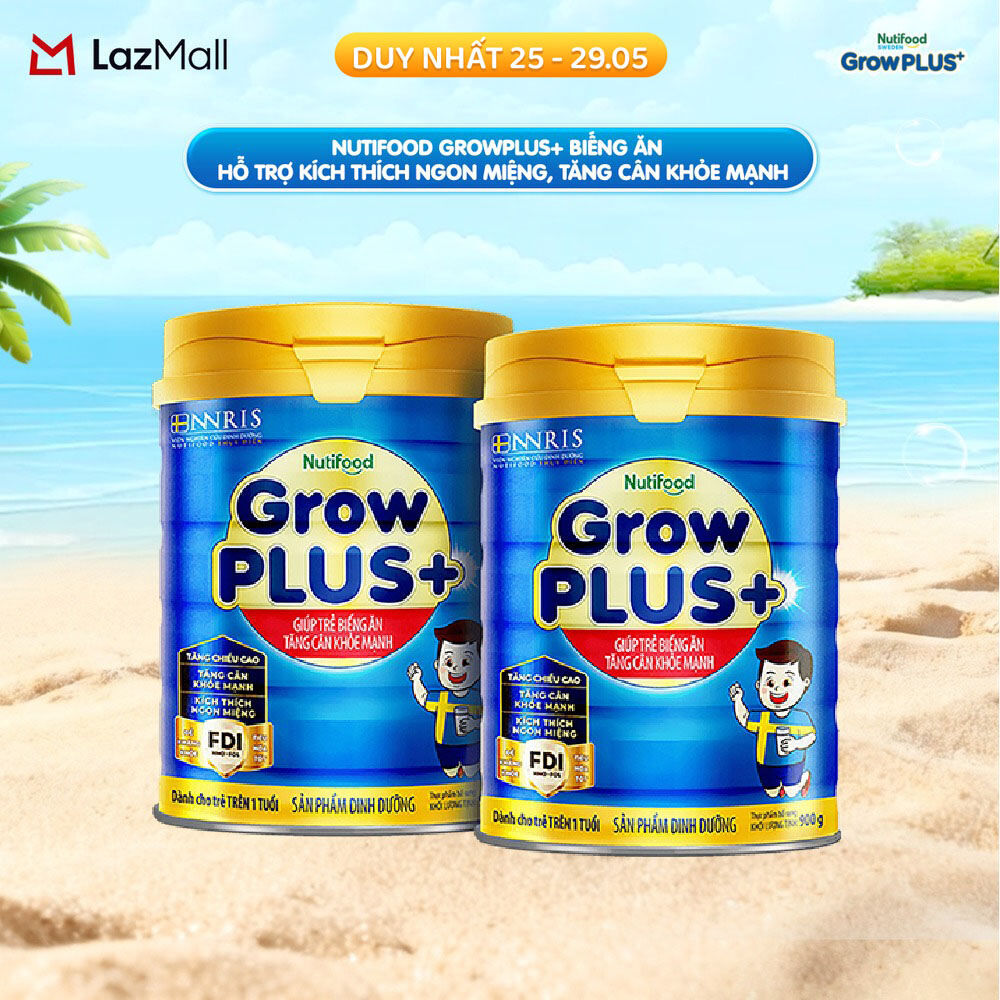 Combo 2 sữa bột GrowPLUS+ Biếng Ăn - Hỗ trợ kích thích ngon miệng, tăng cân khỏe mạnh  (Xanh) (2 lon x 900g)