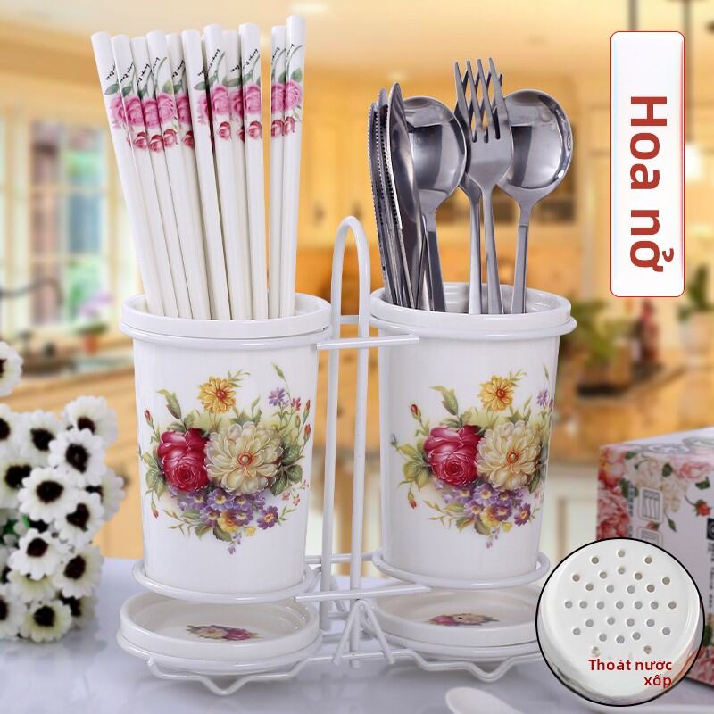 Hộp Đựng Thìa Gốm Sứ Hình Tròn Kiểu Đồng Quê Dùng Trong Nhà Bếp Giá Để Thìa Hai Lớp Giá Để Đồ Dùng Ă